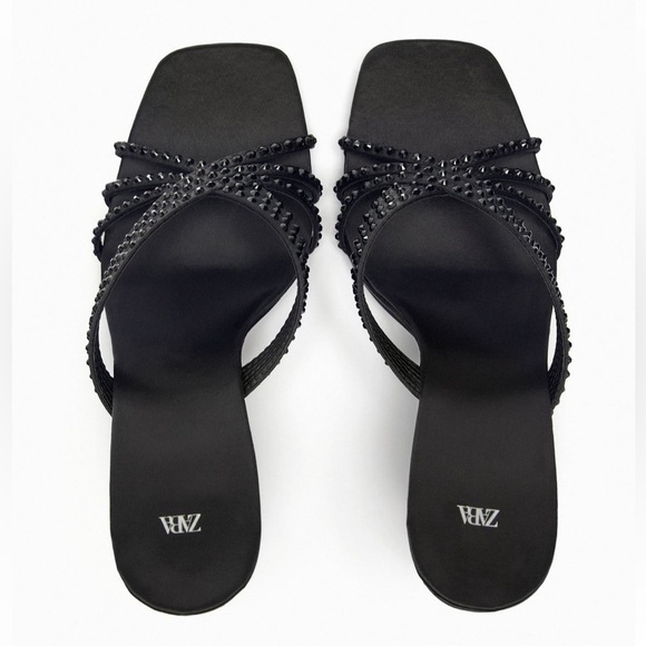 Zara NWT satin effect rhinestone heeled sandals - Picture 4 of 7